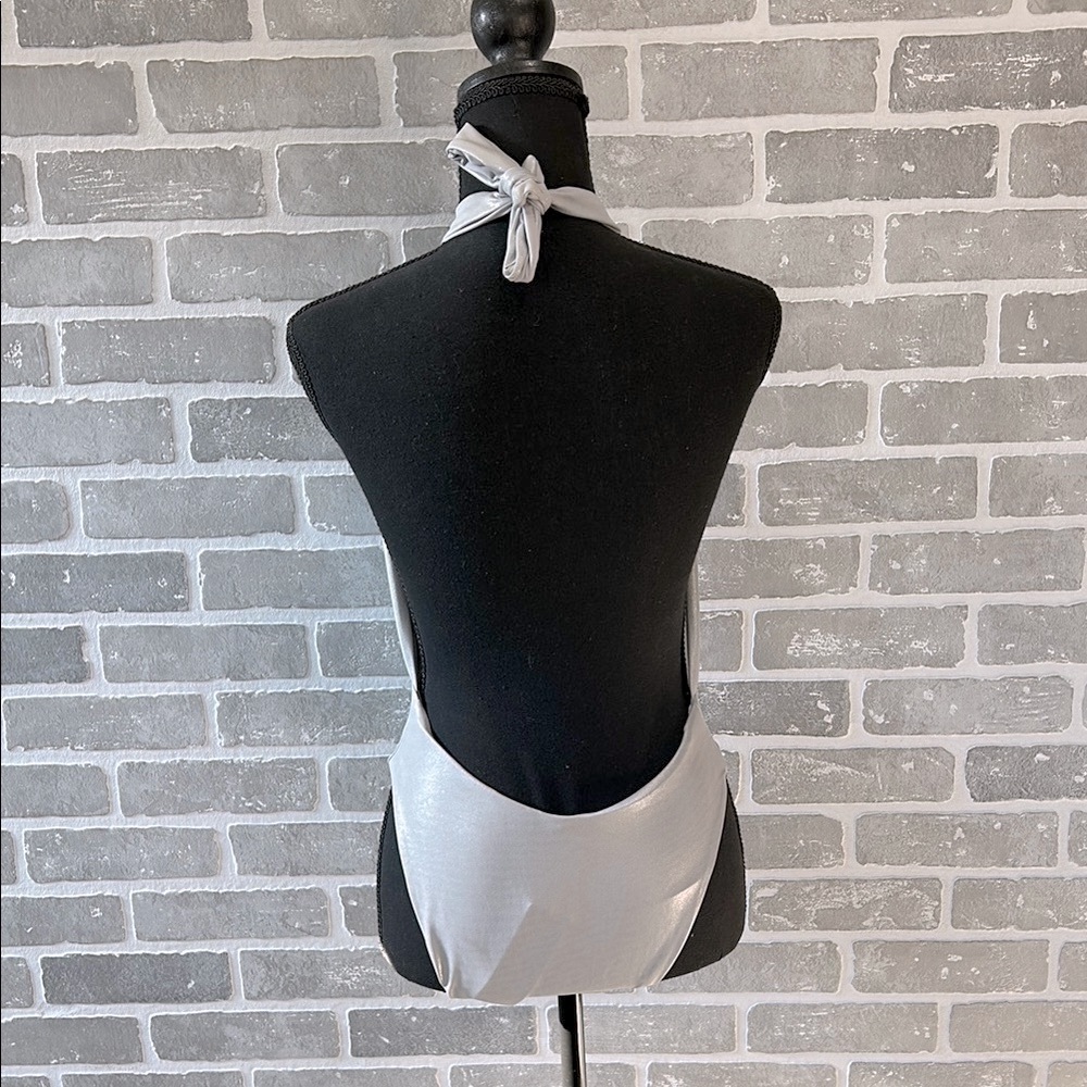 Urban Outfitters Silver Cut Out Halter One Piece Swimsuit NWT Small Y2K Metallic - Picture 5 of 8